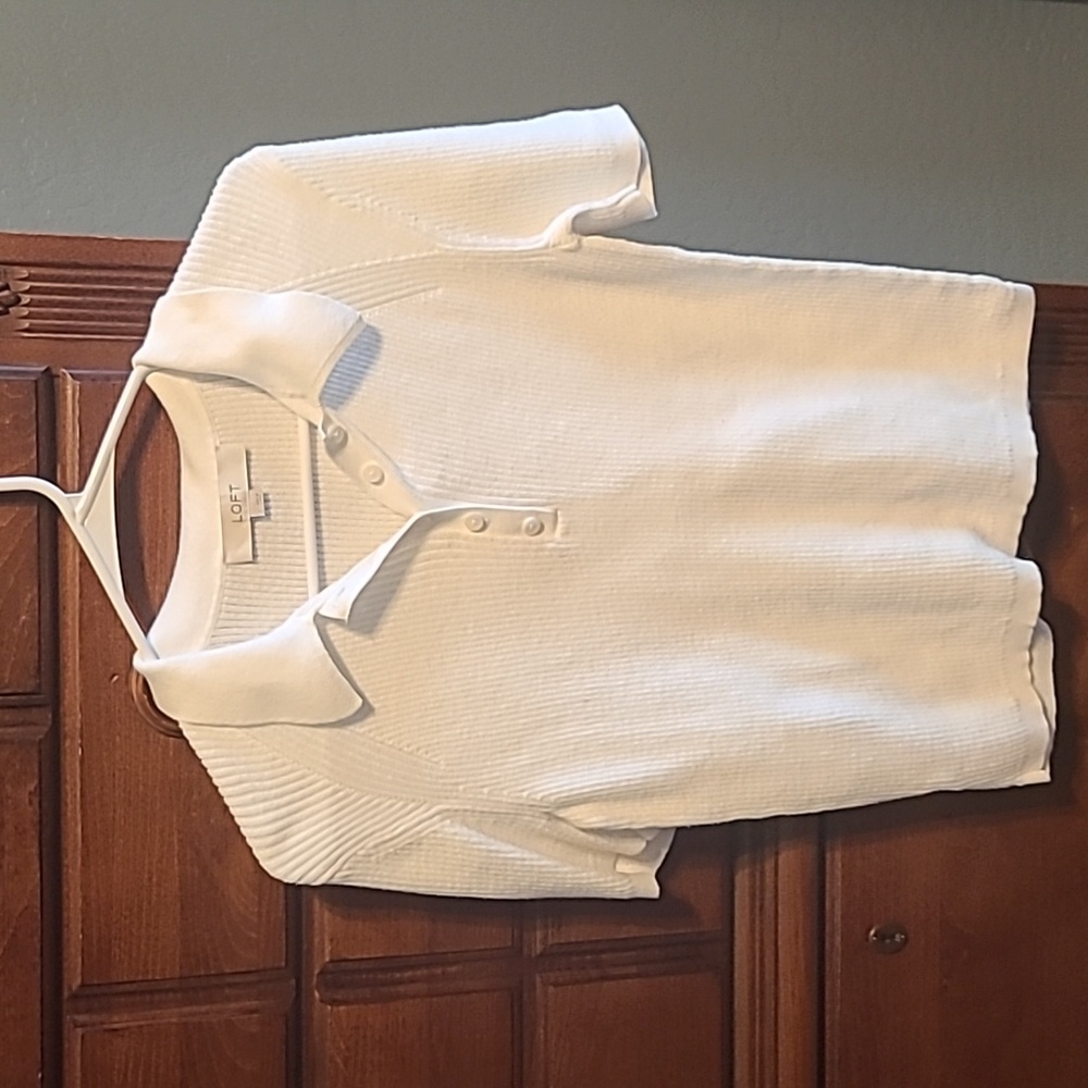 Loft white knit polo size large